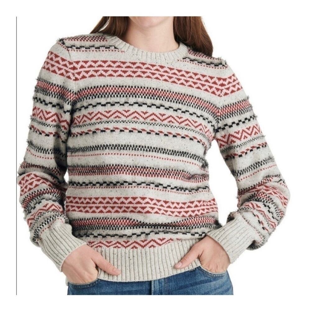 Lucky Brand Beige Fair Isle Cotton Wool Blend Sweater Medium